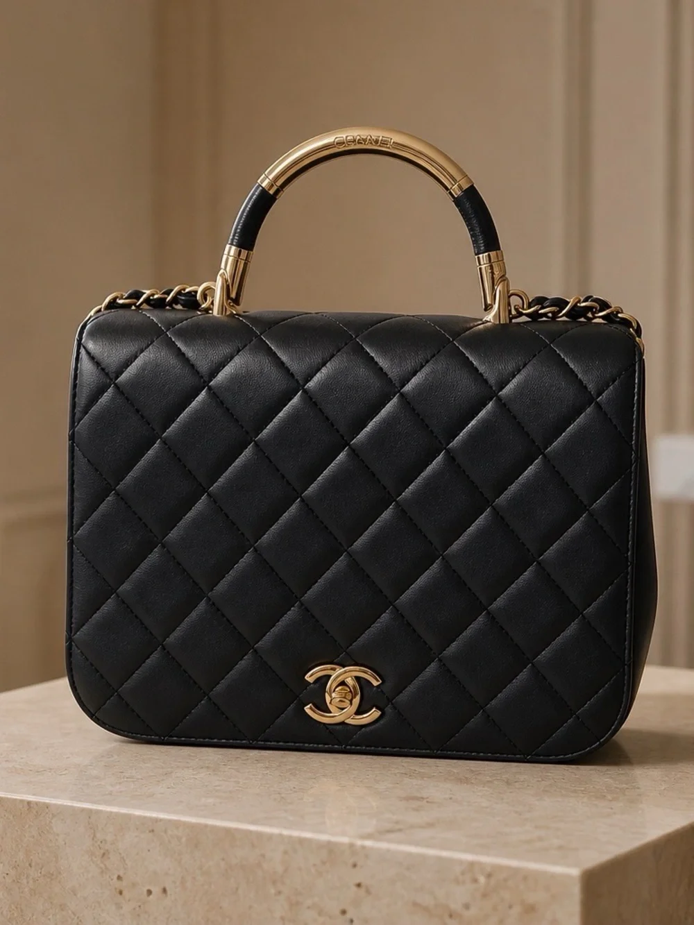 CHANEL Coco Handle Leather Black Bag.